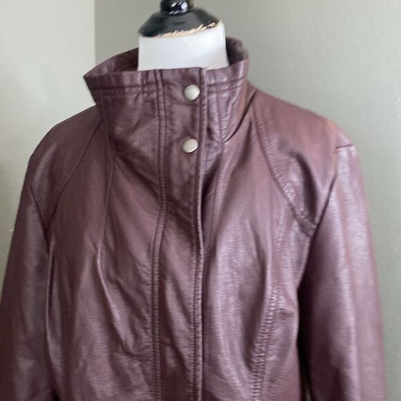 R. D Style Rhonda Maroon Faux Leather Moto Jacket - Picture 3 of 15